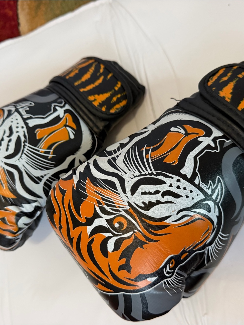 Black and Orange Tiger Print Boxing Gloves -